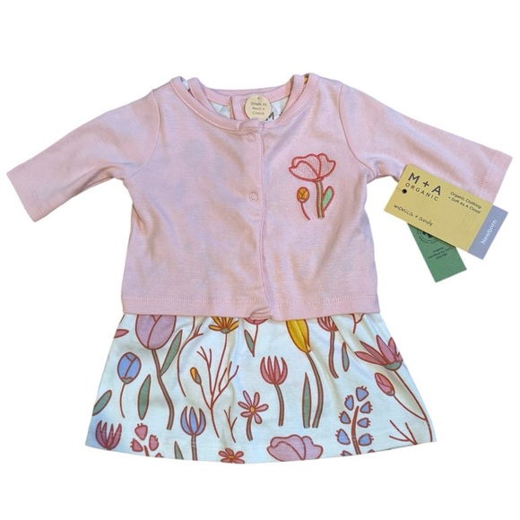 monica + andy Other - Monica + Andy Organic Newborn Dress & Cardigan Set Pink Floral NWT GOTS